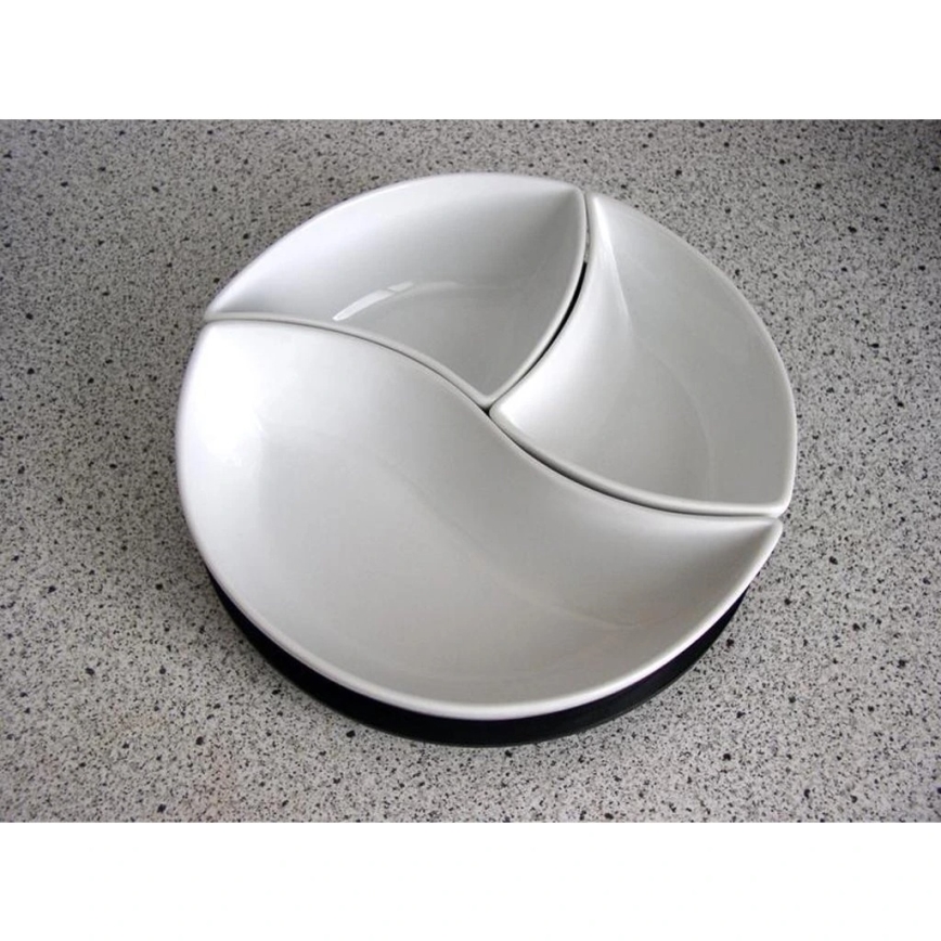 TORO — 3 vnt. keraminių dubenėlių rinkinys su mediniu padėklu