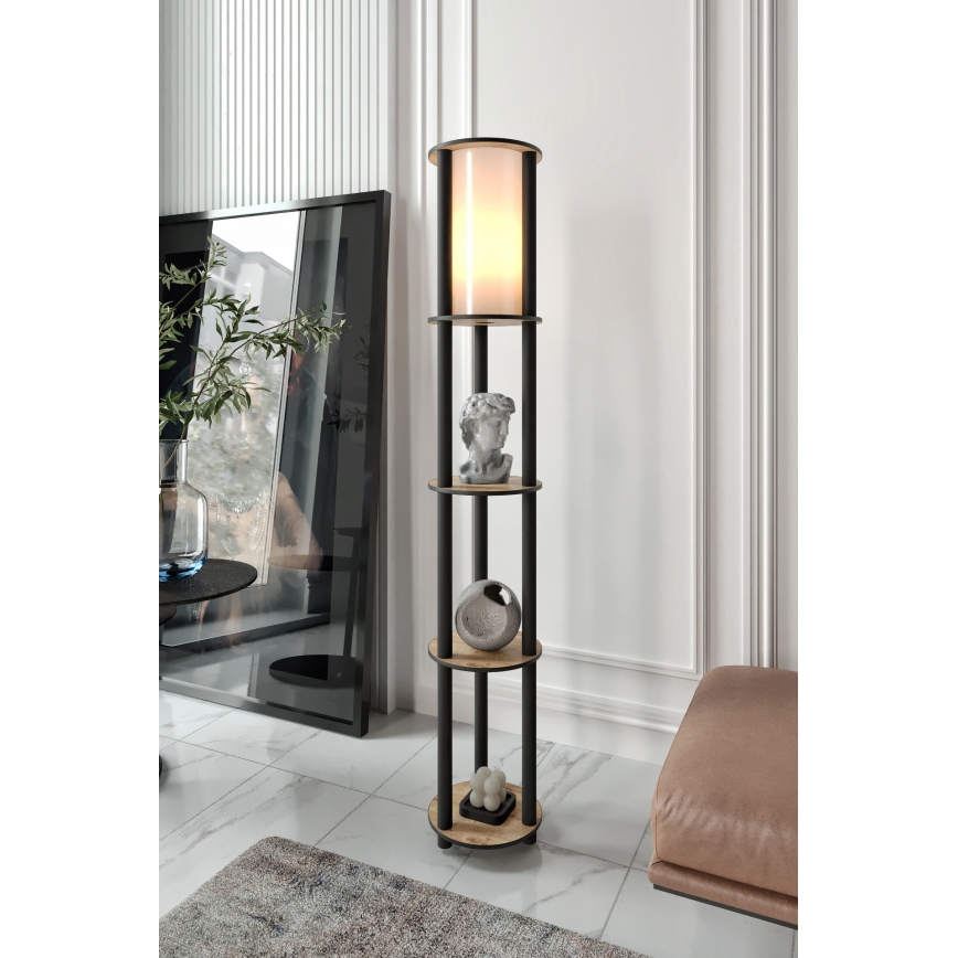 Toršeras su lentynomis 1xE27/40W/230V 150 cm juoda/ruda