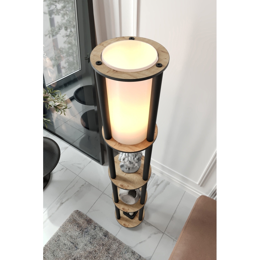Toršeras su lentynomis 1xE27/40W/230V 150 cm juoda/ruda