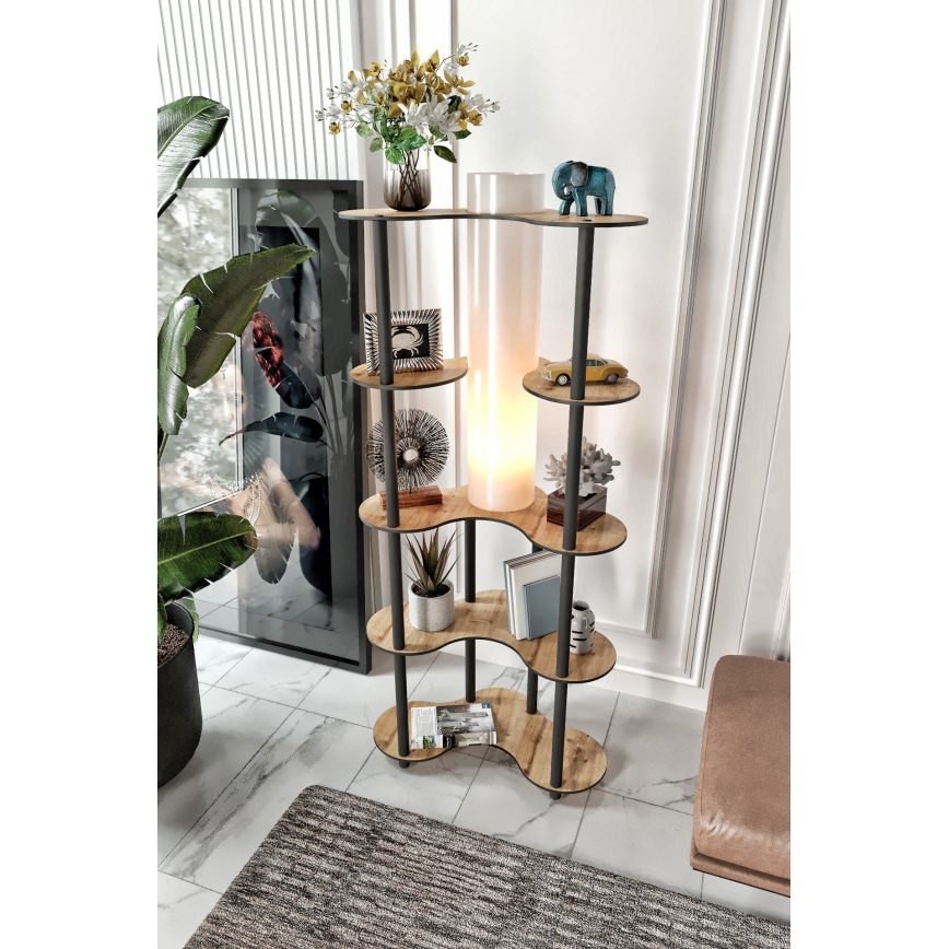 Toršeras su lentynomis 1xE27/40W/230V 150 cm juoda/smėlio spalva