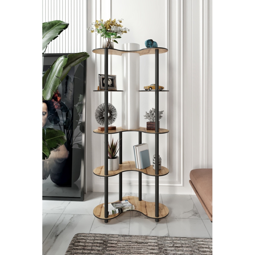 Toršeras su lentynomis 1xE27/40W/230V 150 cm juoda/smėlio spalva
