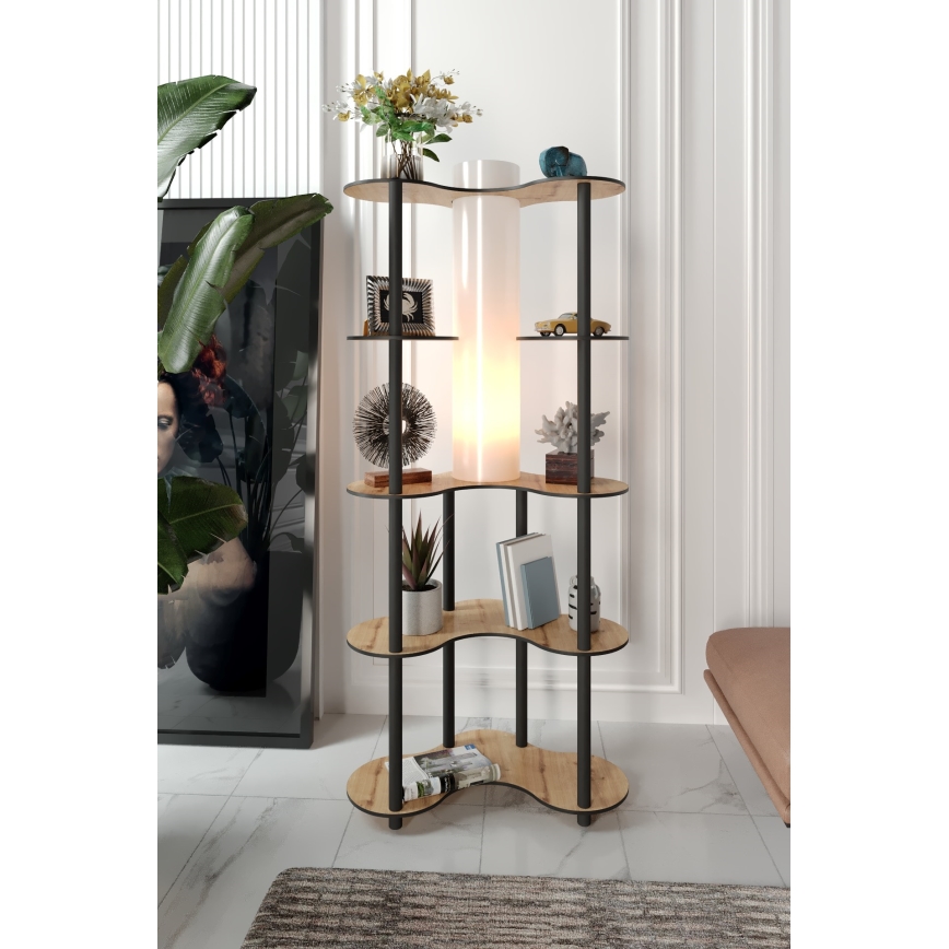 Toršeras su lentynomis 1xE27/40W/230V 150 cm juoda/smėlio spalva