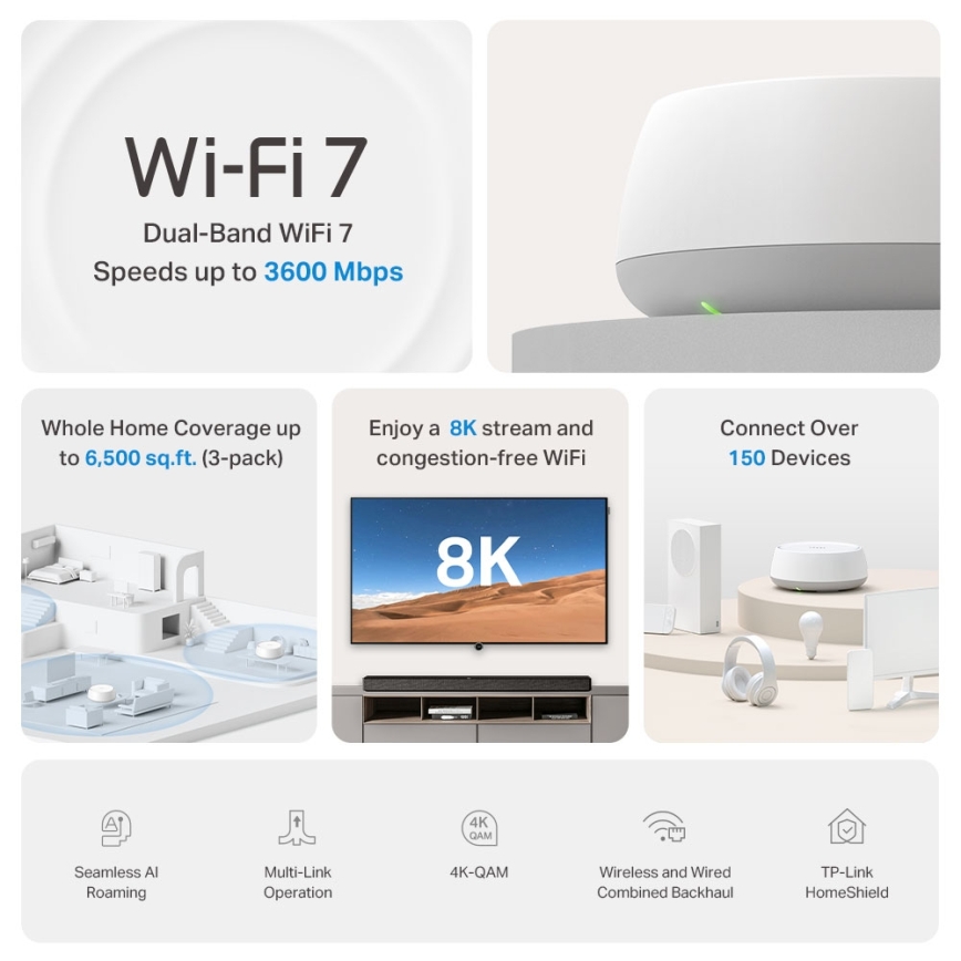 TP-Link - 3 vnt. Wi‑Fi 7 mesh sistema visam namui Deco BE22