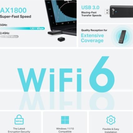 TP-Link - Dviejų juostų belaidis USB adapteris su Wi-Fi 6 Archer TX20U