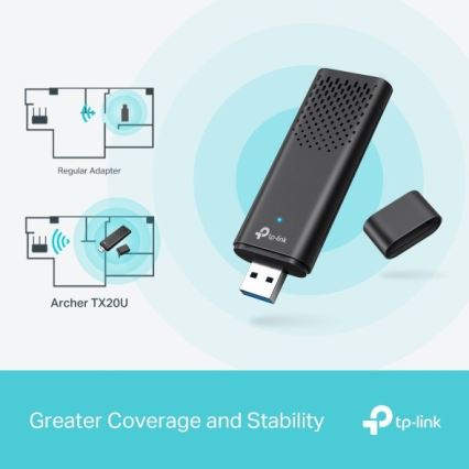 TP-Link - Dviejų juostų belaidis USB adapteris su Wi-Fi 6 Archer TX20U
