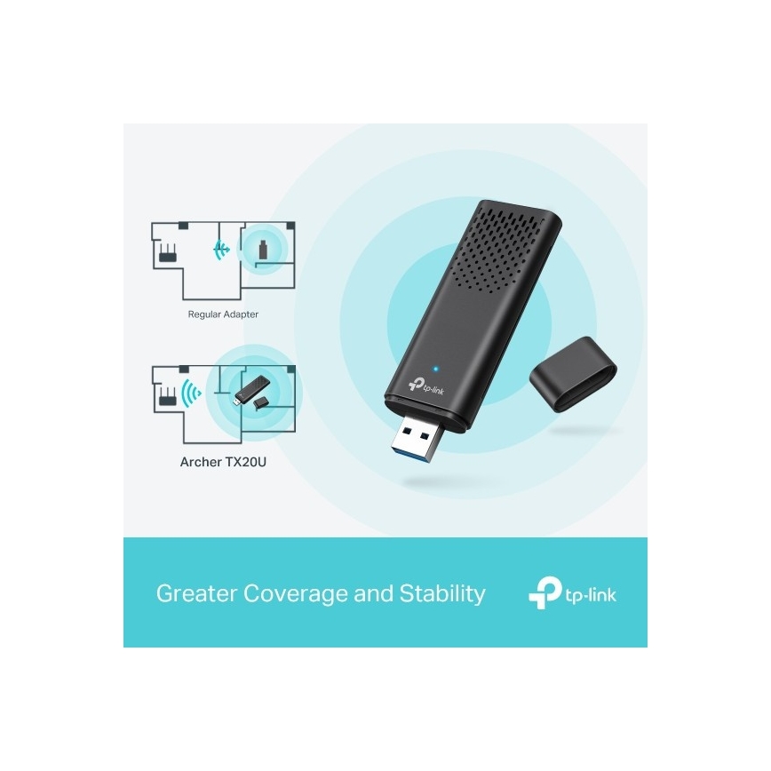 TP-Link - Dviejų juostų belaidis USB adapteris su Wi-Fi 6 Archer TX20U