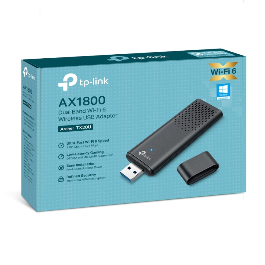 TP-Link - Dviejų juostų belaidis USB adapteris su Wi-Fi 6 Archer TX20U
