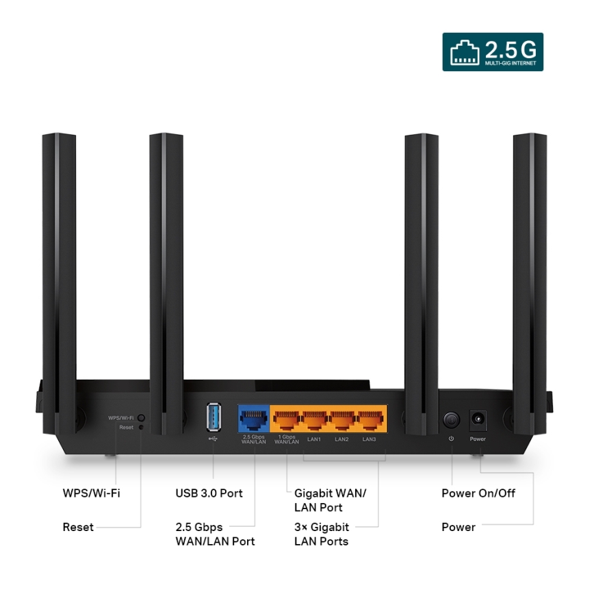 TP-Link - Dviejų juostų dauggigabitinis Wi-Fi 6 maršrutizatorius su 2,5G prievadu Archer AX55 Pro