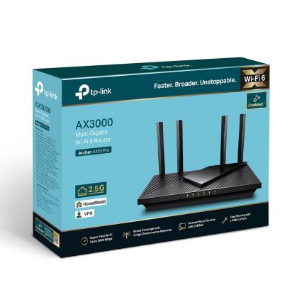TP-Link - Dviejų juostų dauggigabitinis Wi-Fi 6 maršrutizatorius su 2,5G prievadu Archer AX55 Pro