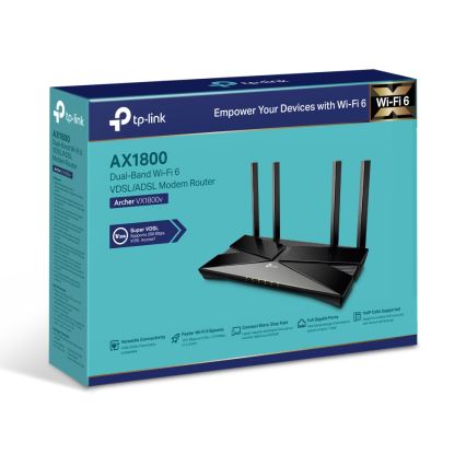 TP-Link - Dviejų juostų VDSL/ADSL modeminis maršrutizatorius su Wi-Fi 6 Archer VX1800V