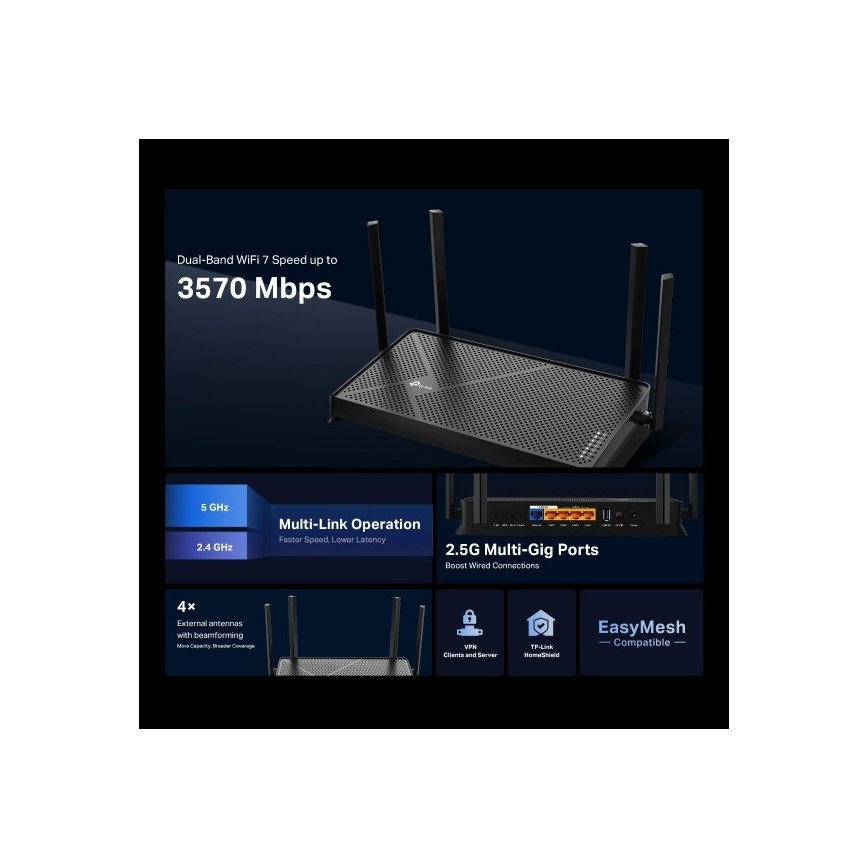 TP-Link - Dviejų juostų Wi-Fi 7 maršrutizatorius Archer BE230