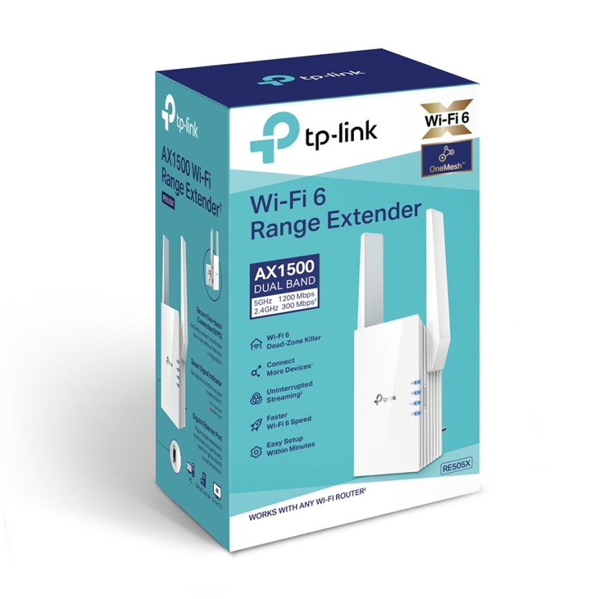 TP-Link - Dviejų juostų Wi‑Fi 6 signalo stiprintuvas RE505X