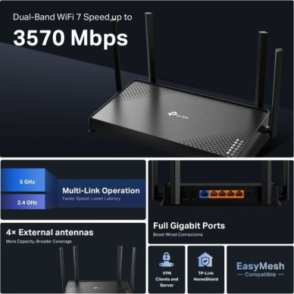 TP-Link - dviejų juostų Wi‑Fi 7 maršrutizatorius Archer BE220