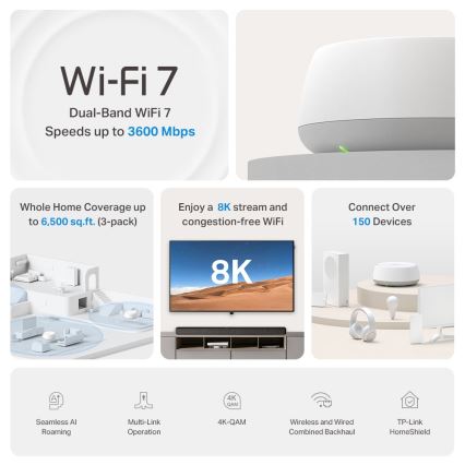 TP-Link - Komplektas iš 3 vnt. Wi‑Fi 7 tinklelio sistemų visam namui
