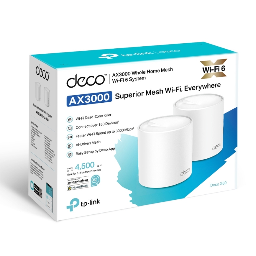 TP-Link - RINKINYS 2 vnt. Wi‑Fi 6 tinklelio (mesh) sistema visam namų ūkiui Deco X50