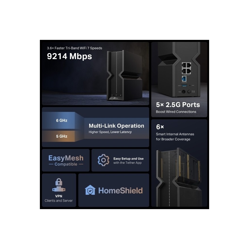 TP-Link - Trijų juostų Wi-Fi 7 maršrutizatorius