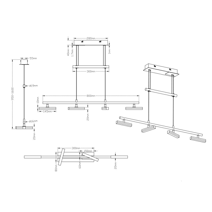 Trio - LED Pritemdomas pakabinamas sietynas OPIUM 4xLED/4W/230V