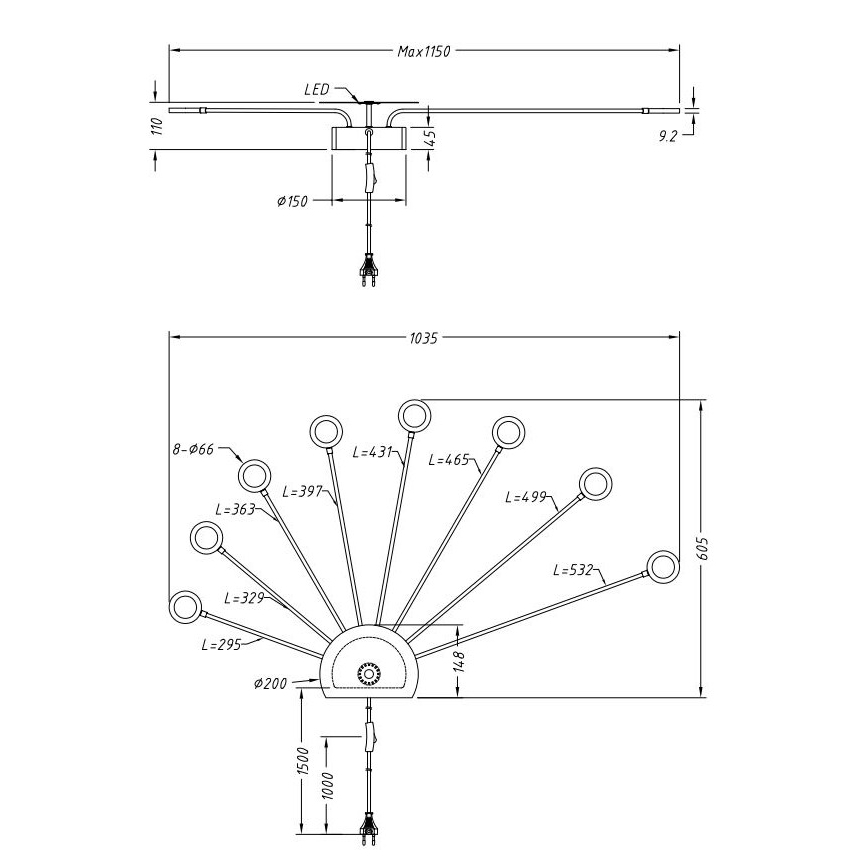 Trio - LED Reguliuojamas sieninis šviestuvas PEACOCK 9xLED/2,6W/230V juodas