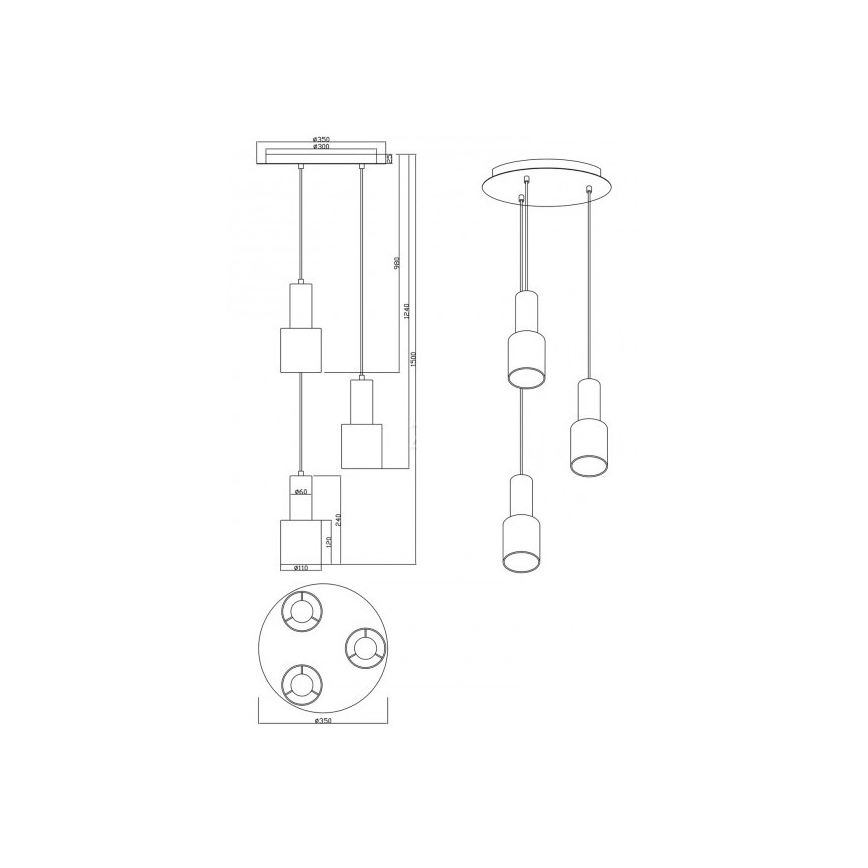 Trio - Pakabinamas sietynas WAILER 3xGU10/5W/230V pilkas