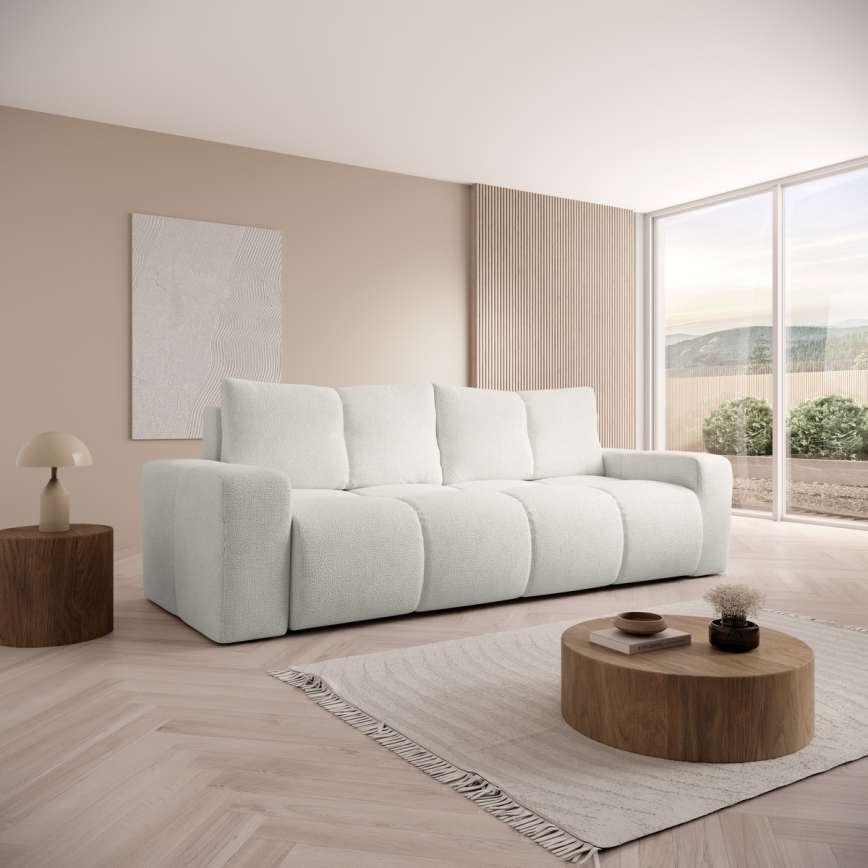Trivietė sulankstoma sofa su apmušalais su sandėliavimo vieta ALMADA smėlio spalva