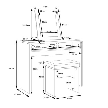 Tualetinis staliukas ERO + taburetė ruda/juoda