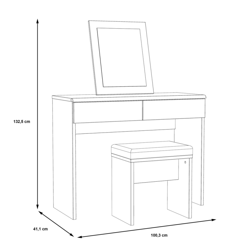 Tualetinis staliukas JUNO + taburetė 45x29,6 cm ruda/juoda