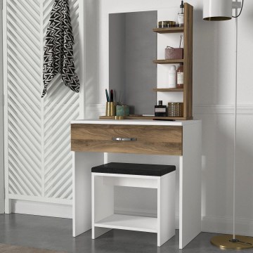Tualetinis staliukas OLIVIA 143x72 cm + taburetė 40x40 cm ruda/balta