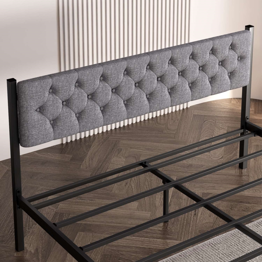 Tvirta metalinė dvivietė lova KAROM 140x200 cm, pilka, maksimali apkrova 200 kg