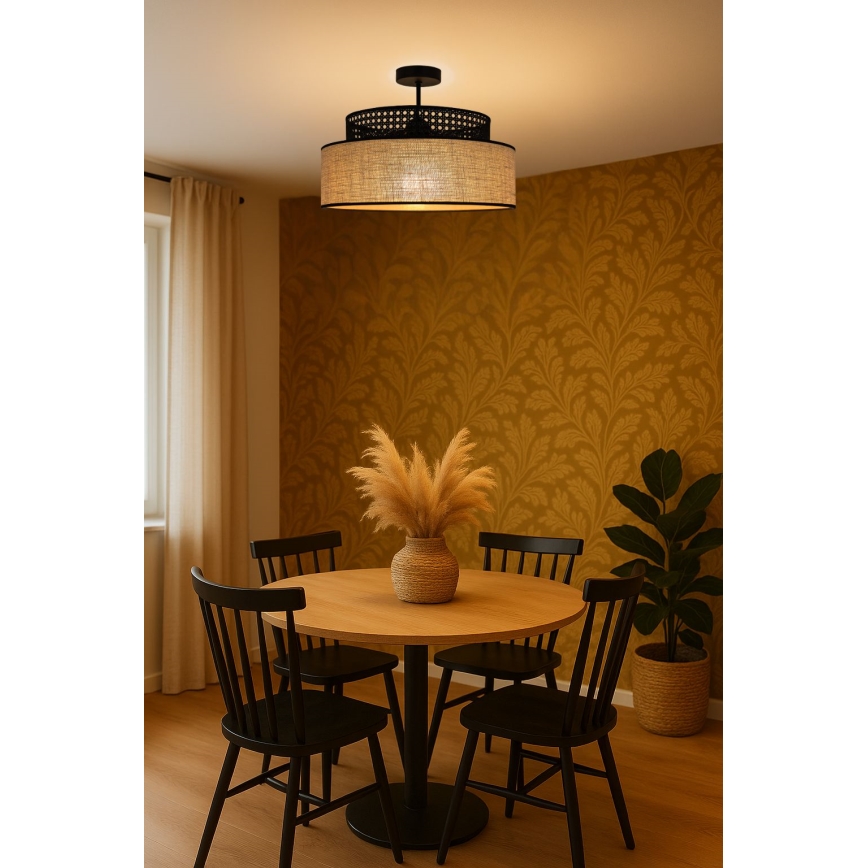 Tvirtinamas sietynas BOHO 1xE27/60W/230V juoda/rotangas