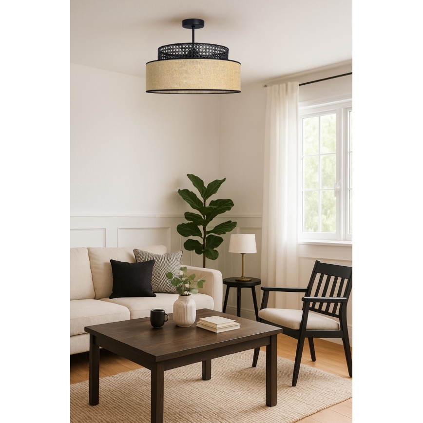 Tvirtinamas sietynas BOHO 1xE27/60W/230V juoda/rotangas