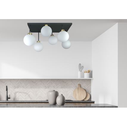 Tvirtinamas sietynas DEA 6xE14/60W/230V juoda/auksas/balta
