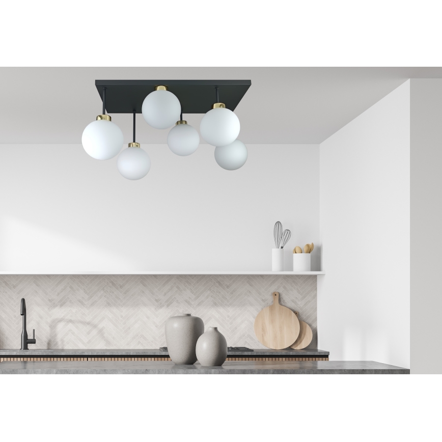 Tvirtinamas sietynas DEA 6xE14/60W/230V juoda/auksas/balta