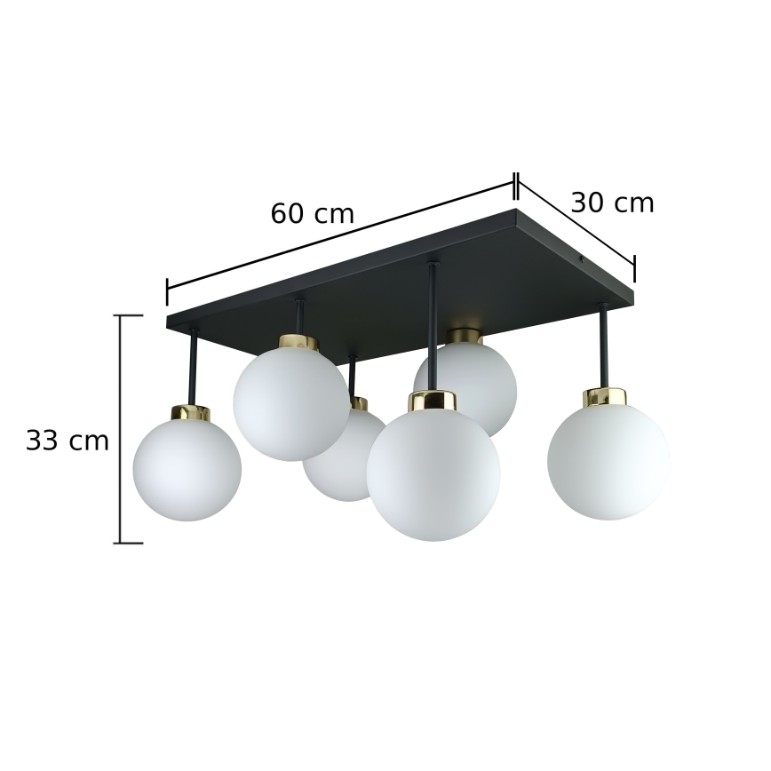 Tvirtinamas sietynas DEA 6xE14/60W/230V juoda/auksas/balta
