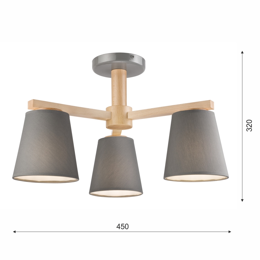 Tvirtinamas sietynas ELLIE 3xE27/60W/230V pilka/bukas