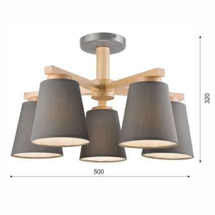 Tvirtinamas sietynas ELLIE 5xE27/60W/230V pilka/bukas
