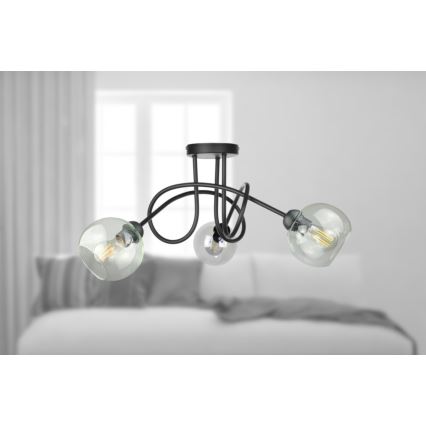 Tvirtinamas sietynas EVIE 3xE27/60W/230V juoda/permatoma