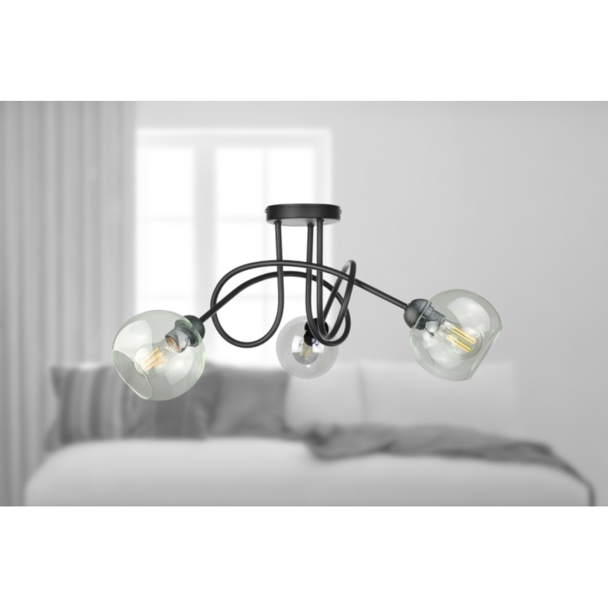 Tvirtinamas sietynas EVIE 3xE27/60W/230V juoda/permatoma