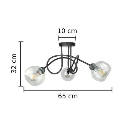 Tvirtinamas sietynas EVIE 3xE27/60W/230V juoda/permatoma