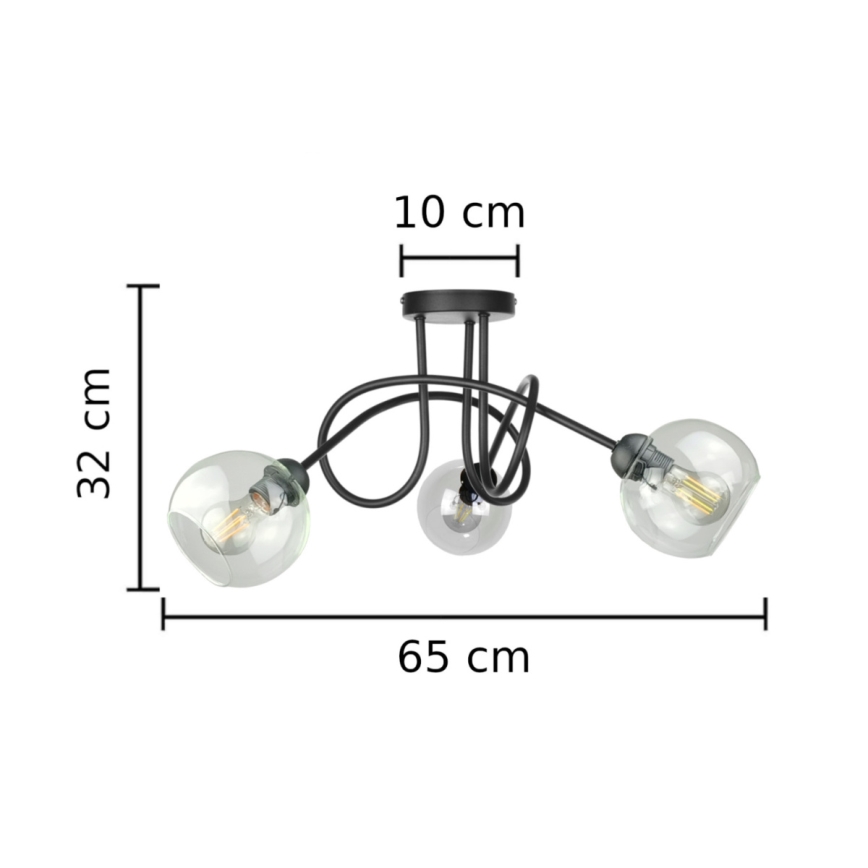 Tvirtinamas sietynas EVIE 3xE27/60W/230V juoda/permatoma