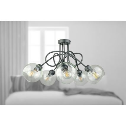 Tvirtinamas sietynas EVIE 5xE27/60W/230V antracitas/permatoma