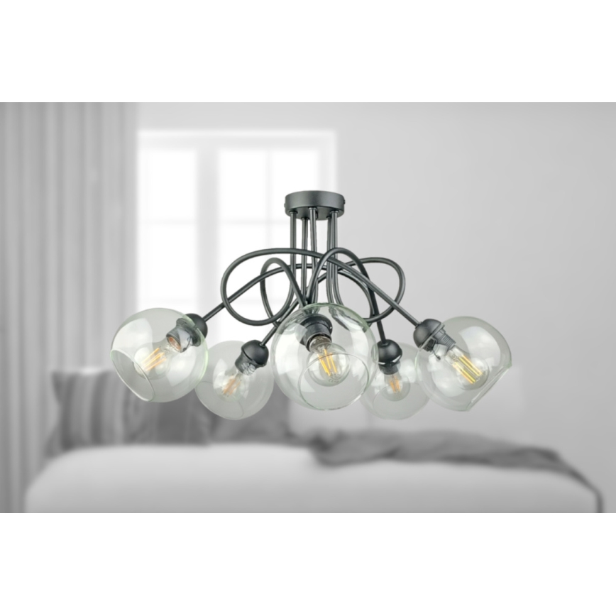Tvirtinamas sietynas EVIE 5xE27/60W/230V antracitas/permatoma