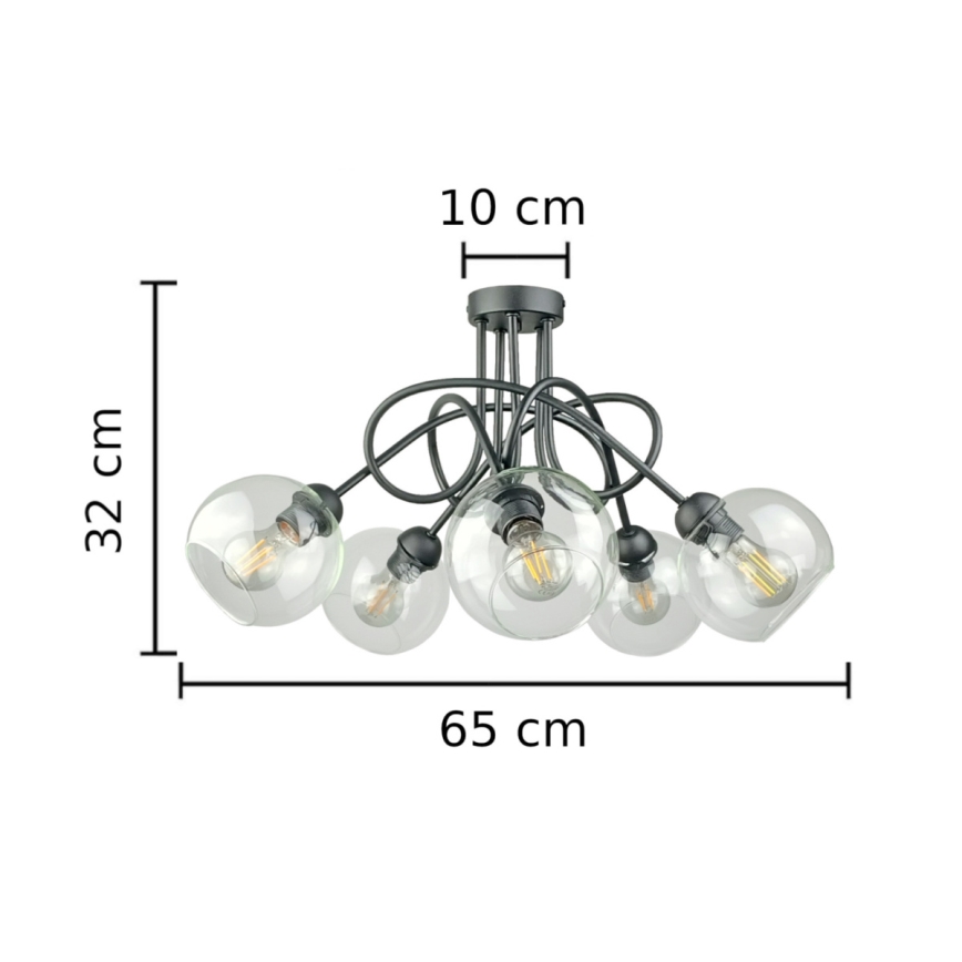 Tvirtinamas sietynas EVIE 5xE27/60W/230V antracitas/permatoma