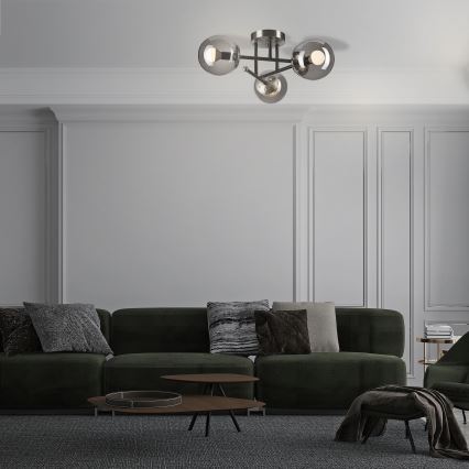 Tvirtinamas sietynas MALENA 3xE14/5W/230V juoda/dūminis