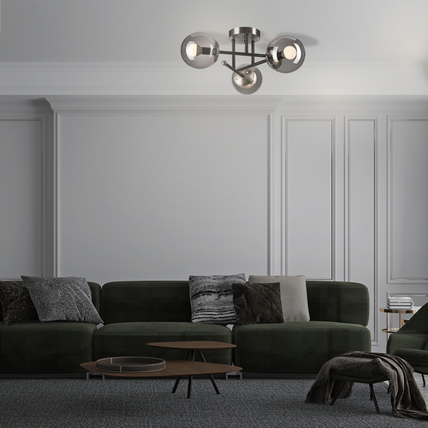 Tvirtinamas sietynas MALENA 3xE14/5W/230V juoda/dūminis