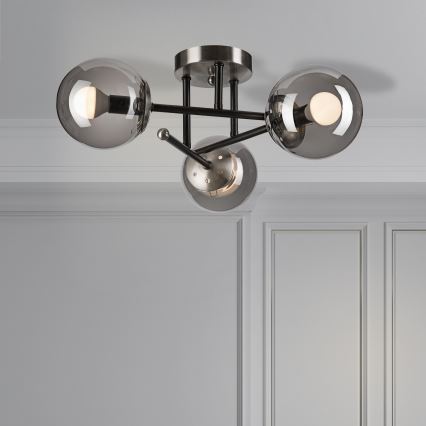 Tvirtinamas sietynas MALENA 3xE14/5W/230V juoda/dūminis