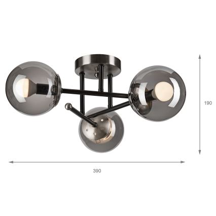 Tvirtinamas sietynas MALENA 3xE14/5W/230V juoda/dūminis