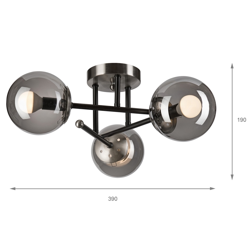 Tvirtinamas sietynas MALENA 3xE14/5W/230V juoda/dūminis