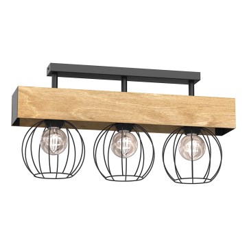 Tvirtinamas sietynas MENTON 3xE27/15W/230V juoda/ruda/ąžuolas