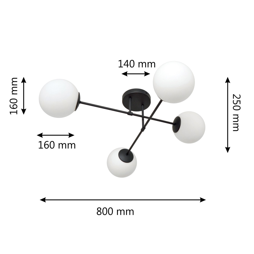 Tvirtinamas sietynas MOON 4xE27/15W/230V juoda