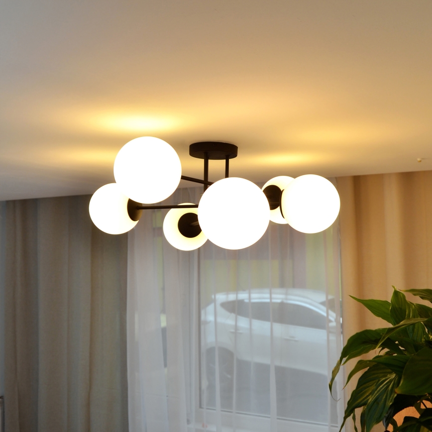 Tvirtinamas sietynas MOON 6xE27/15W/230V juoda